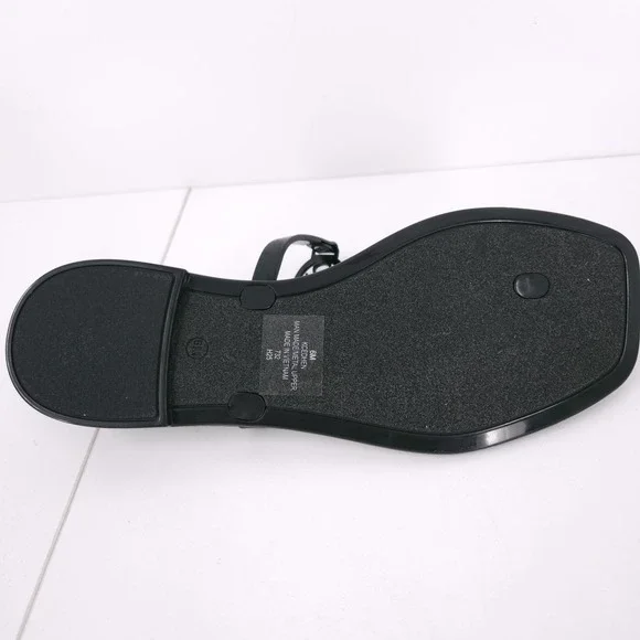 Calvin Klein Edhen Black Flat T Strap Thong Logo Sandals Womens Size 6 M - Picture 16 of 16